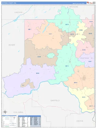 Whitman County, WA ColorCast style ZIP Code wall map