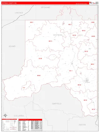 Whitman County, WA RedLine style ZIP Code wall map