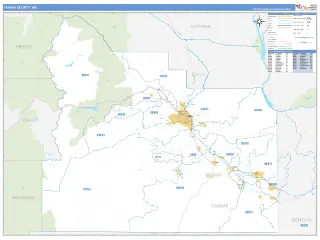 Yakima County, WA Business Reference style ZIP Code wall map