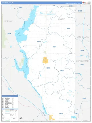 Adams County, WI Business Reference style ZIP Code wall map