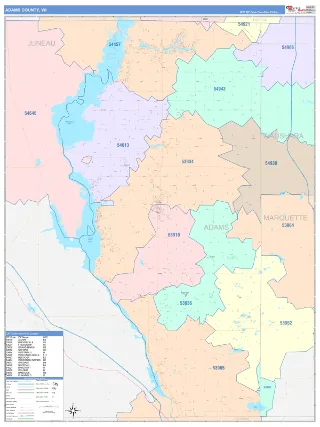 Adams County, WI ColorCast style ZIP Code wall map