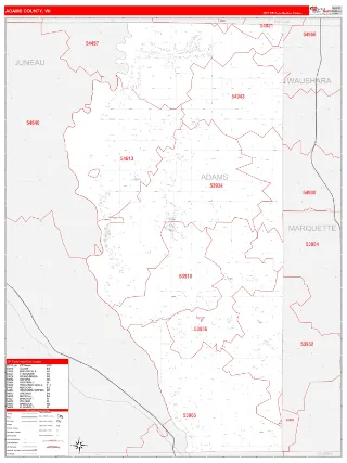 Adams County, WI RedLine style ZIP Code wall map