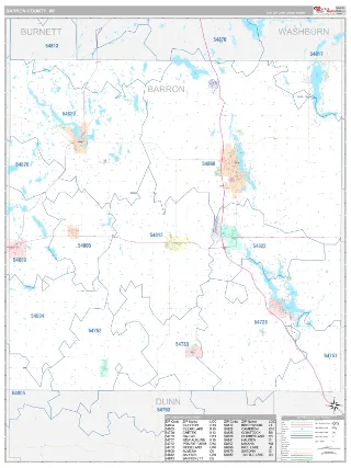 Barron County, WI Classic style ZIP Code wall map