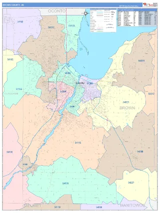 Brown County, WI ColorCast style ZIP Code wall map