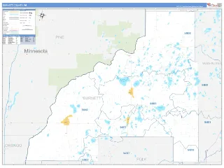 Burnett County, WI Business Reference style ZIP Code wall map