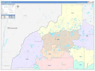 Burnett County, WI ColorCast style ZIP Code wall map
