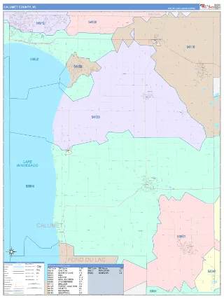 Calumet County, WI ColorCast style ZIP Code wall map