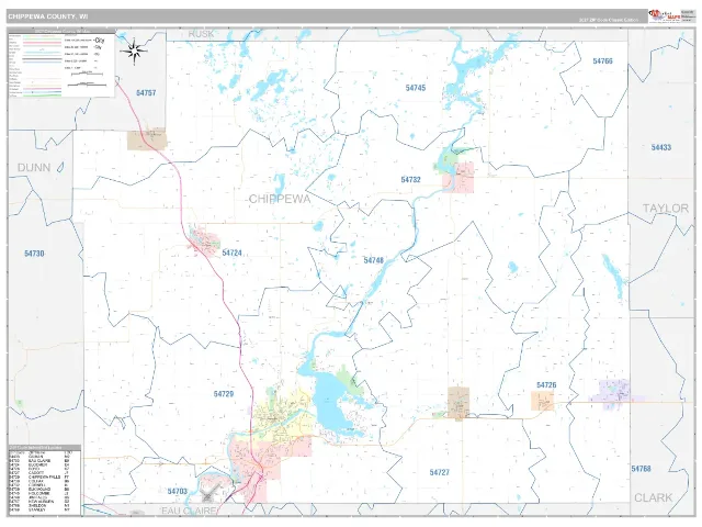 Chippewa County, WI ZIP Code Wall Map, Classic style