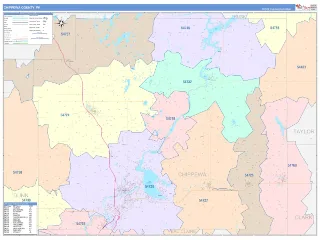Chippewa County, WI ColorCast style ZIP Code wall map