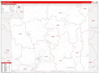 Chippewa County, WI RedLine style ZIP Code wall map