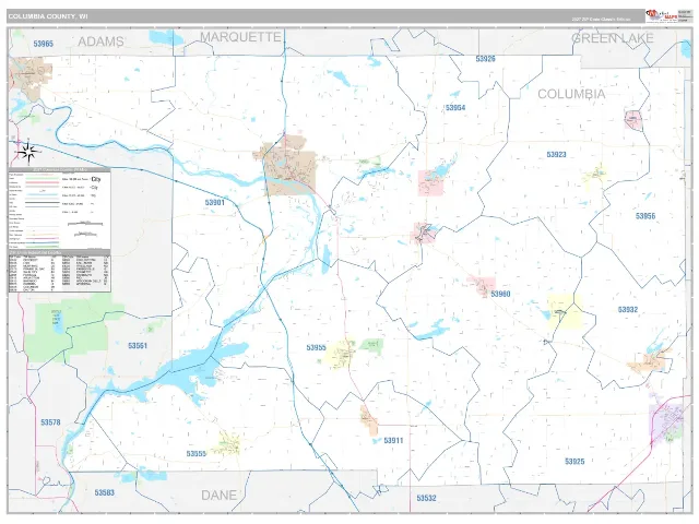 Columbia County, WI ZIP Code Wall Map, Classic style