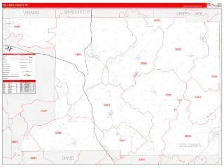 Columbia County, WI RedLine style ZIP Code wall map