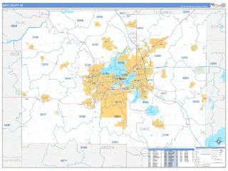 Dane County, WI Business Reference style ZIP Code wall map