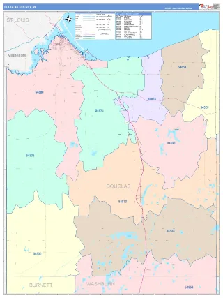Douglas County, WI ColorCast style ZIP Code wall map