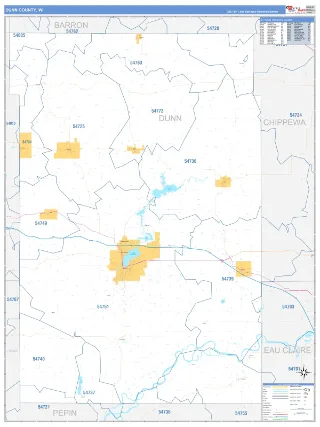 Dunn County, WI Business Reference style ZIP Code wall map
