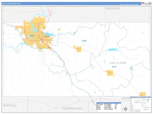 Eau Claire County, WI ZIP Code Wall Map, Business Reference style