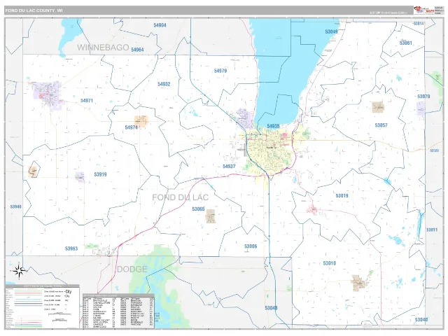 Fond du Lac County, WI ZIP Code Wall Map, Classic style