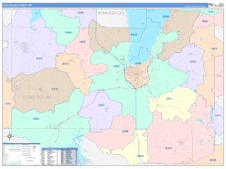 Fond du Lac County, WI ColorCast style ZIP Code wall map