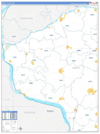 Grant County, WI Business Reference style ZIP Code wall map