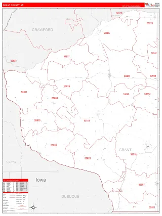 Grant County, WI RedLine style ZIP Code wall map