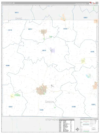 Green County, WI Classic style ZIP Code wall map