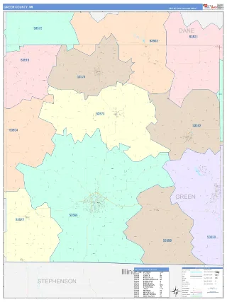 Green County, WI ColorCast style ZIP Code wall map