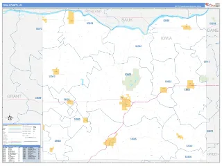 Iowa County, WI Business Reference style ZIP Code wall map