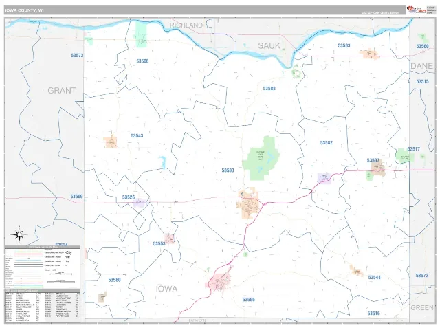 Iowa County, WI ZIP Code Wall Map, Classic style
