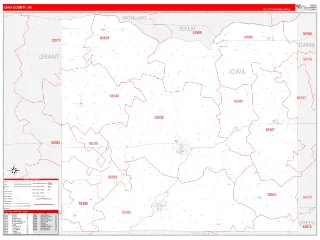 Iowa County, WI RedLine style ZIP Code wall map