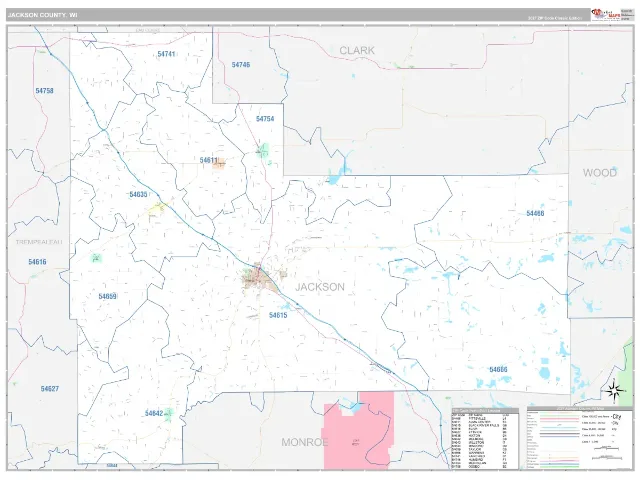 Jackson County, WI ZIP Code Wall Map, Classic style