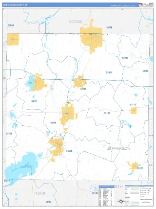 Jefferson County, WI Business Reference style ZIP Code wall map