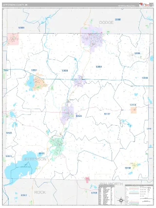 Jefferson County, WI Classic style ZIP Code wall map