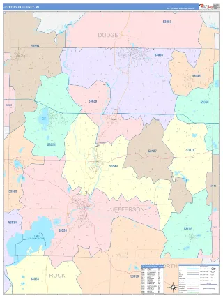Jefferson County, WI ColorCast style ZIP Code wall map