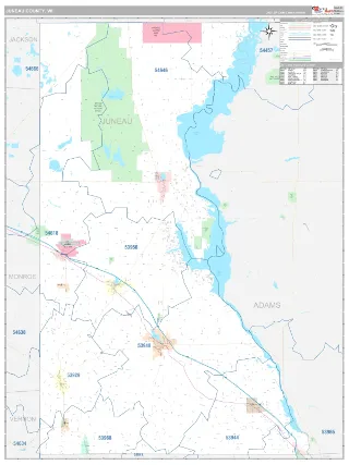 Juneau County, WI Classic style ZIP Code wall map