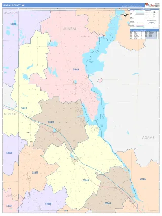 Juneau County, WI ColorCast style ZIP Code wall map