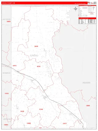 Juneau County, WI RedLine style ZIP Code wall map