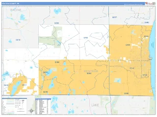 Kenosha County, WI Business Reference style ZIP Code wall map