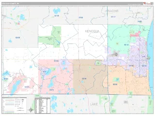 Kenosha County, WI Classic style ZIP Code wall map