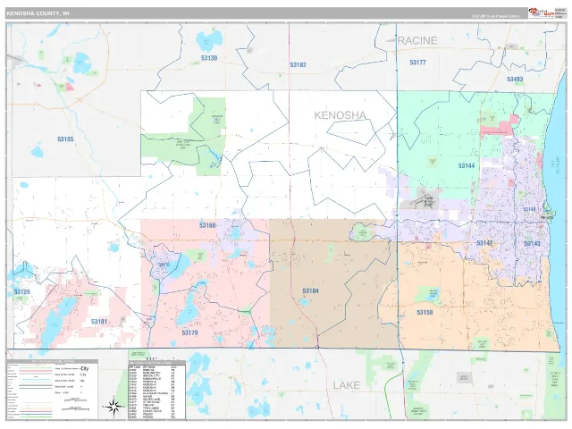 Kenosha County, WI ZIP Code Wall Map, Classic style