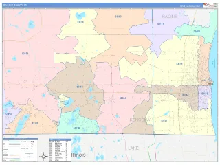 Kenosha County, WI ColorCast style ZIP Code wall map