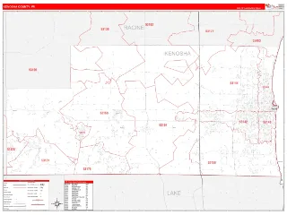 Kenosha County, WI RedLine style ZIP Code wall map