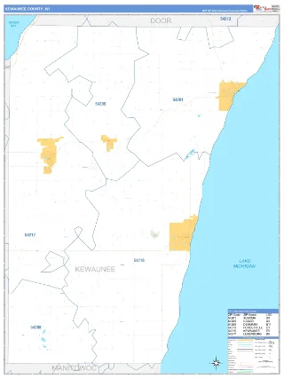 Kewaunee County, WI Business Reference style ZIP Code wall map