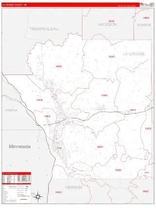 La Crosse County, WI RedLine style ZIP Code wall map