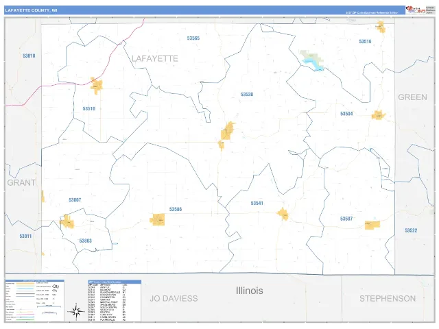 Lafayette County, WI ZIP Code Wall Map, Business Reference style