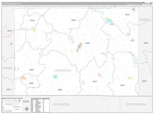Lafayette County, WI ZIP Code Wall Map, Classic style