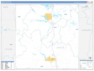 Lincoln County, WI Business Reference style ZIP Code wall map