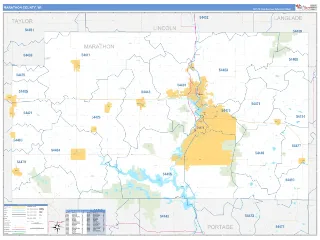 Marathon County, WI Business Reference style ZIP Code wall map