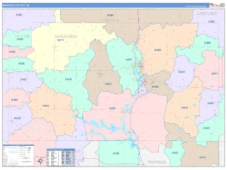 Marathon County, WI ColorCast style ZIP Code wall map