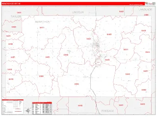 Marathon County, WI RedLine style ZIP Code wall map
