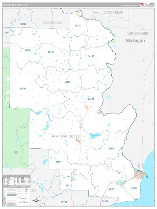 Marinette County, WI Classic style ZIP Code wall map